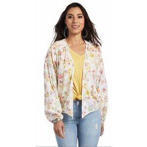 Ariat Women's Size Medium White Floral Paisley Print Rose Garden Wrap Cardigan
